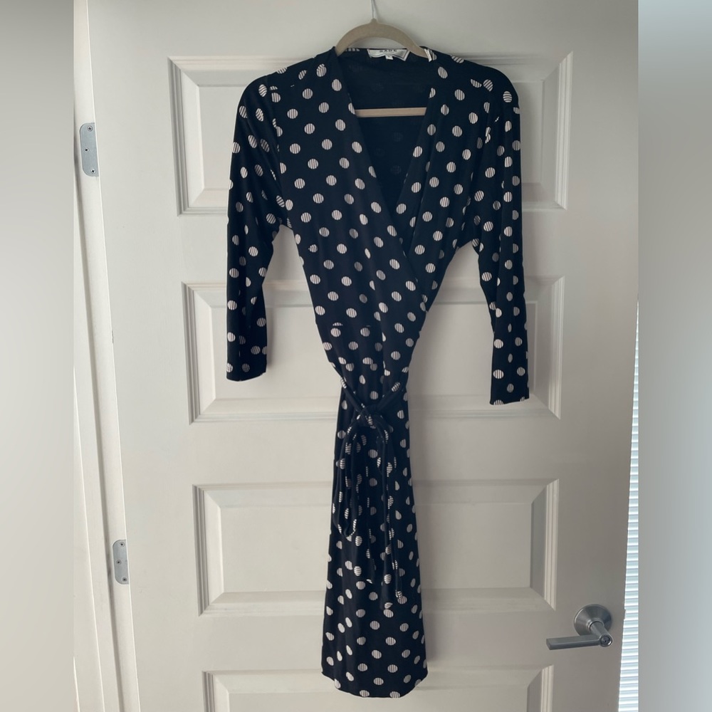 Sade Black wrap dress with white polka dots